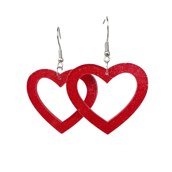 Glitter Heart Earrings - Pink or Red - Picture 2 of 3